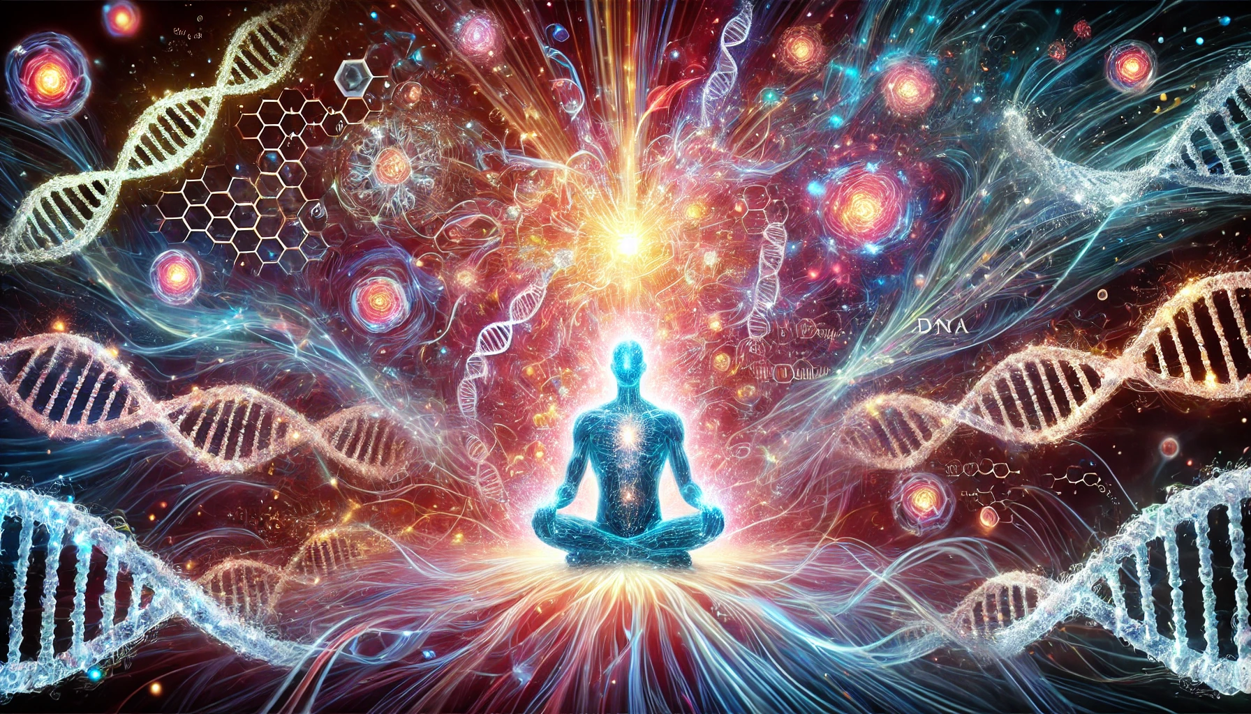 DALL·E 2025-03-20 11.34.44 – An artistic representation of Bruce Lipton’s epigenetics concept, illustrating the connection between thoughts, energy, and cellular biology. The imag